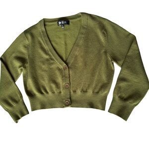 Ye Max Cropped Cardigan Olive Green V-Neck Button Size XL Cottagecorp Y2K Preppy